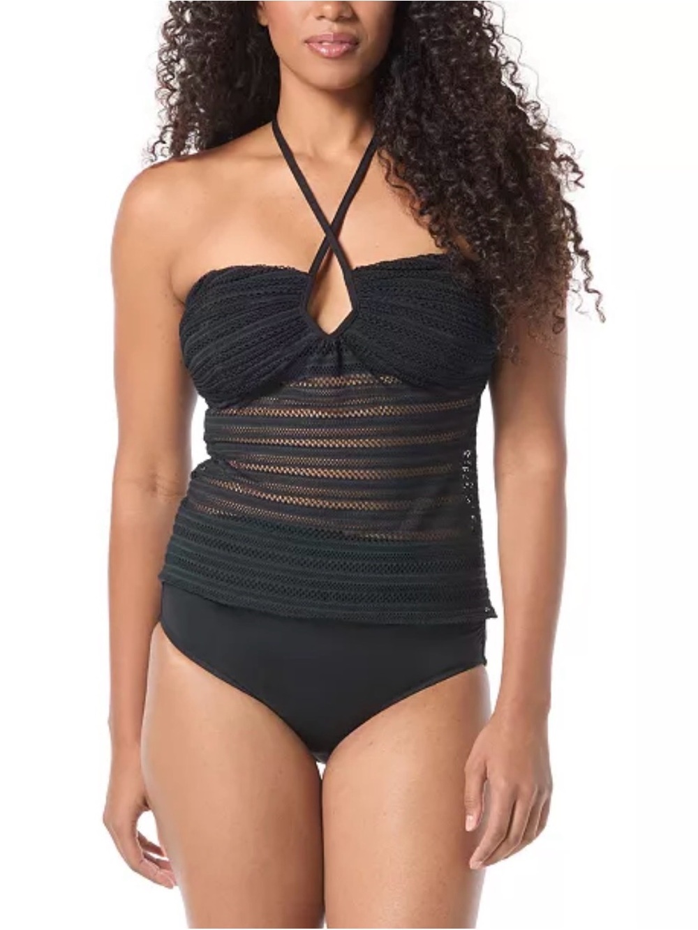 Coco Reef Black Crochet Bra-Sized Underwire Tankini Top -New with tags!